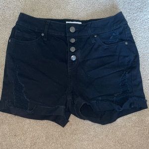 Black button up jean shorts